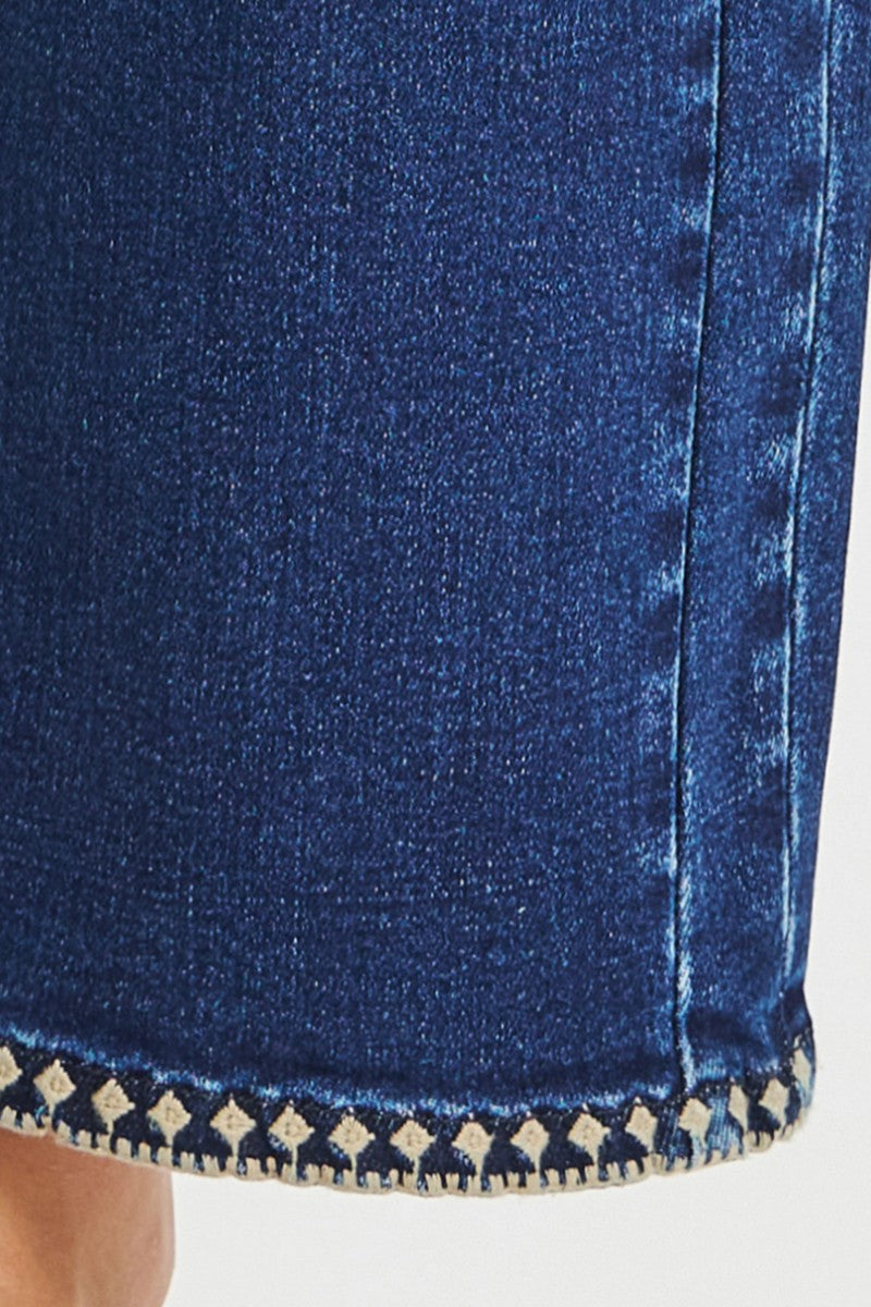 Risen Slouchy Cropped Barrel Jeans with Embroidered Hem