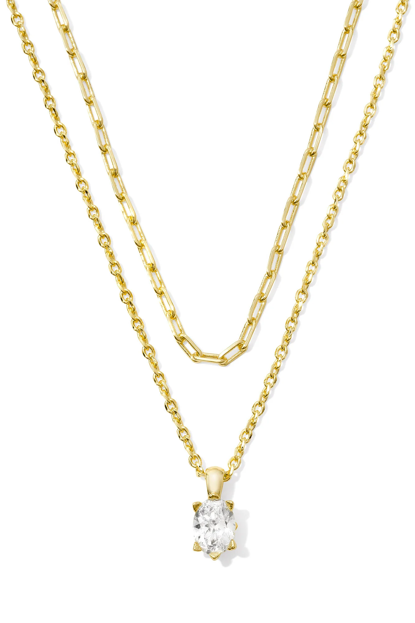 Cailin Multi Stand Necklace - Gold White Crystal