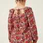 Print Ruffle Shoulder Long Sleeve Textured Top