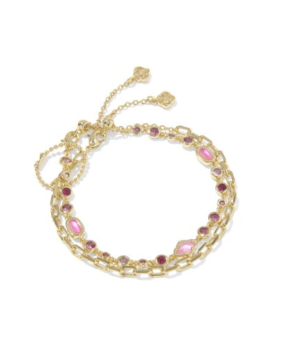 Mini Elisa Abbie Set Of 2 Delicate Chain Bracelets - Gold Pink Mix
