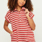 Rust Stripe Short Sleeve Collared Patch Pocket Romper