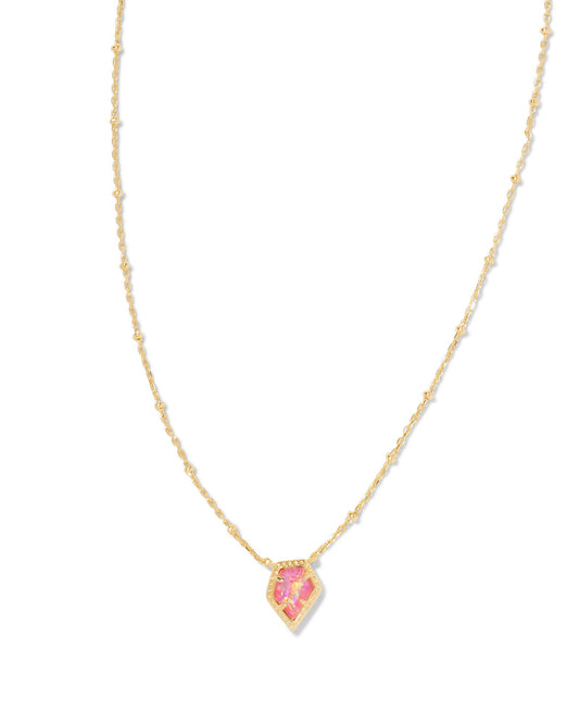 Framed Tess Satellite Short Pendant Necklace - Gold Luster Rose Pink Kyocera Opal - Southern Belle Boutique