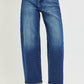 Risen Slouchy Cropped Barrel Jeans with Embroidered Hem