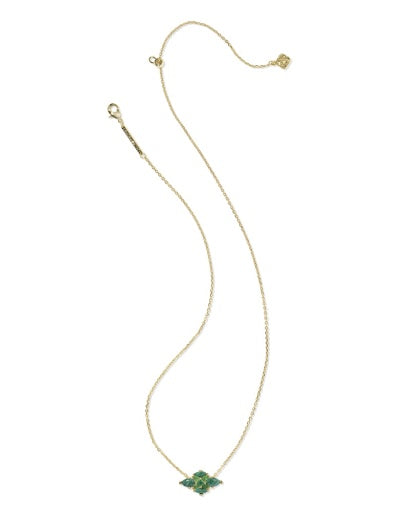 Abbie Crystal Short Pendant Necklace - Gold Green Mix