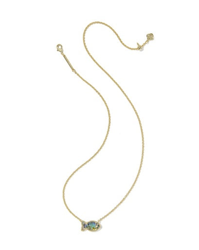 Parker Fish Short Pendant Necklace Gold Abalone Shell - Southern Belle Boutique