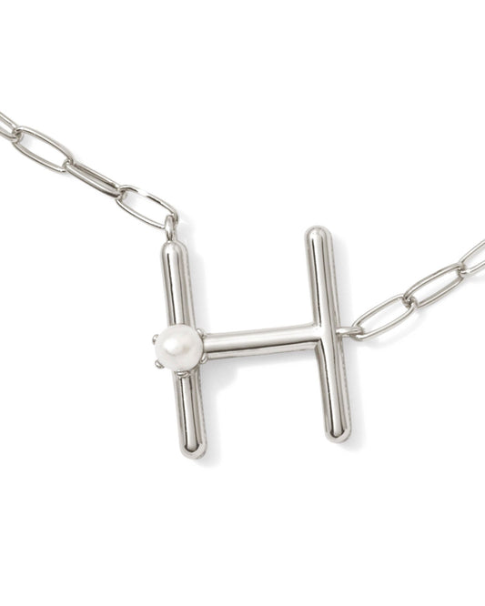 Pearl Initial H Short Pendant Necklace - Silver - Southern Belle Boutique