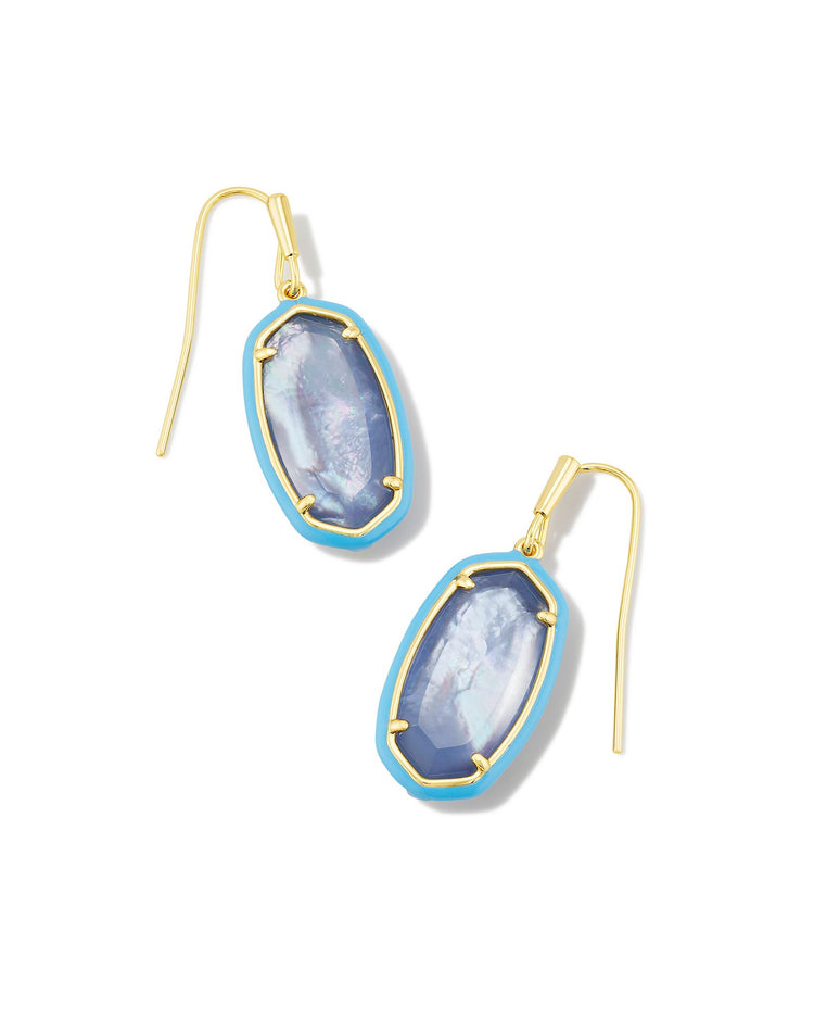 Dani Enamel Framed Drop Earrings Gold Periwinkle Illusion