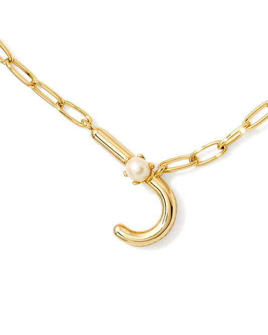 Pearl Letter J Short Pendant Necklace - Gold