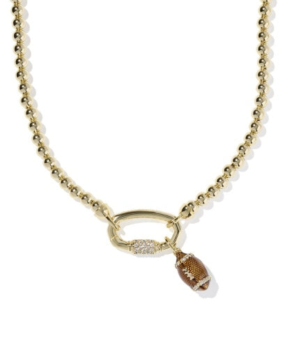 Football Metal Strand Necklace - Gold White Cz