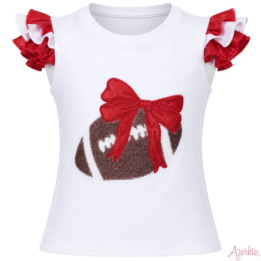 Sequin Football Ruffle Sleeve Top - Red - Southern Belle Boutique