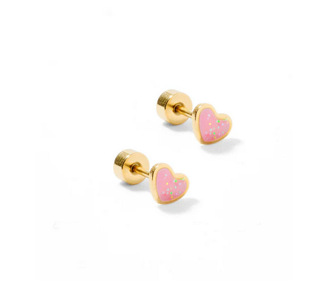 Screwback Stud Earrings - Nora Heart Pink - Southern Belle Boutique