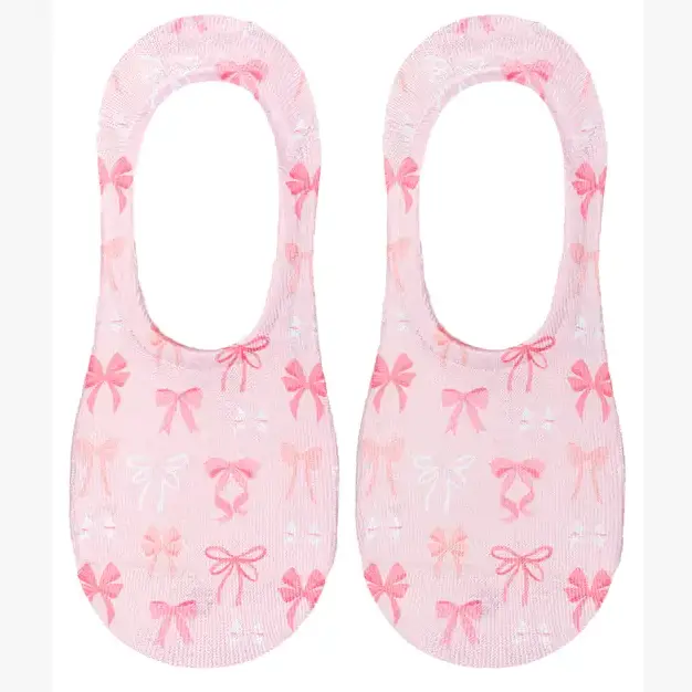 No-Show Liner Socks - Decorative Ribbon Bows - Pink