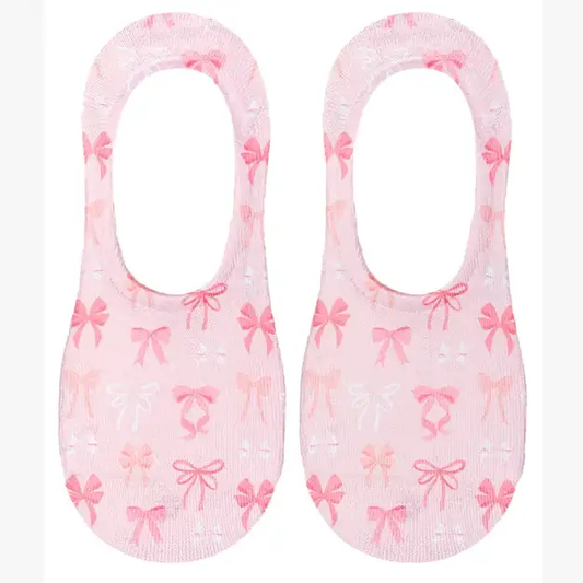 No-Show Liner Socks - Decorative Ribbon Bows - Pink