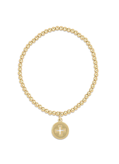 Classic Gold 3MM Bead Bracelet - Signature Cross Gold Disc - Southern Belle Boutique