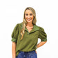 Olive Polka Dot Blouse - Southern Belle Boutique