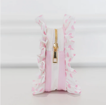 Ruffled Nylon Tech Organizer - Pink Polka Stripe - Southern Belle Boutique