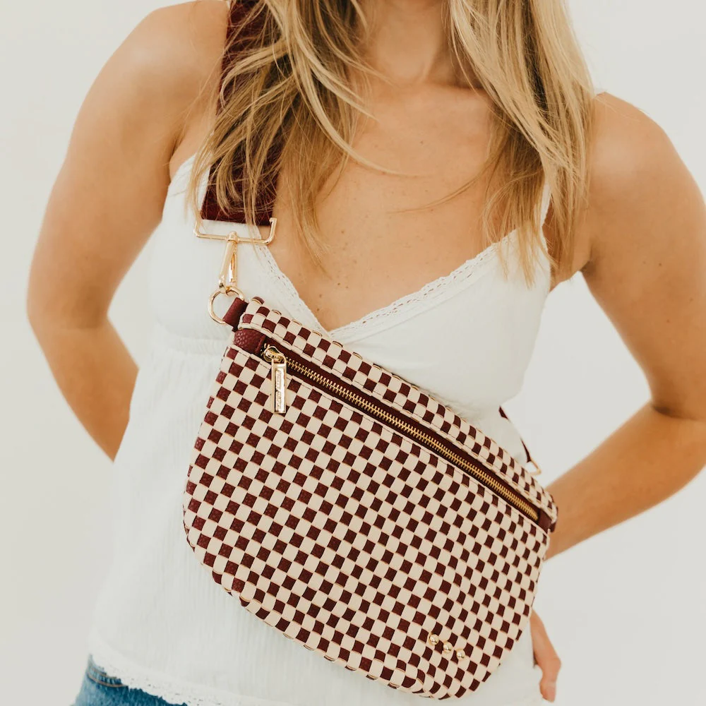 Westlyn Woven Bum Bag - Checkered Burgundy - Southern Belle Boutique