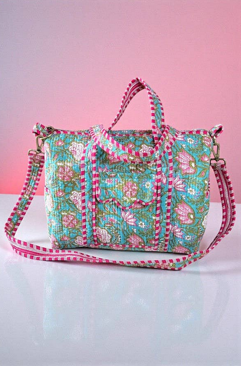 Paige Teal and Pink Floral Duffle Bag