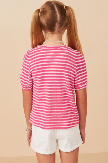 Pink Textured Stripe Puff Sleeve Knit Top - Southern Belle Boutique