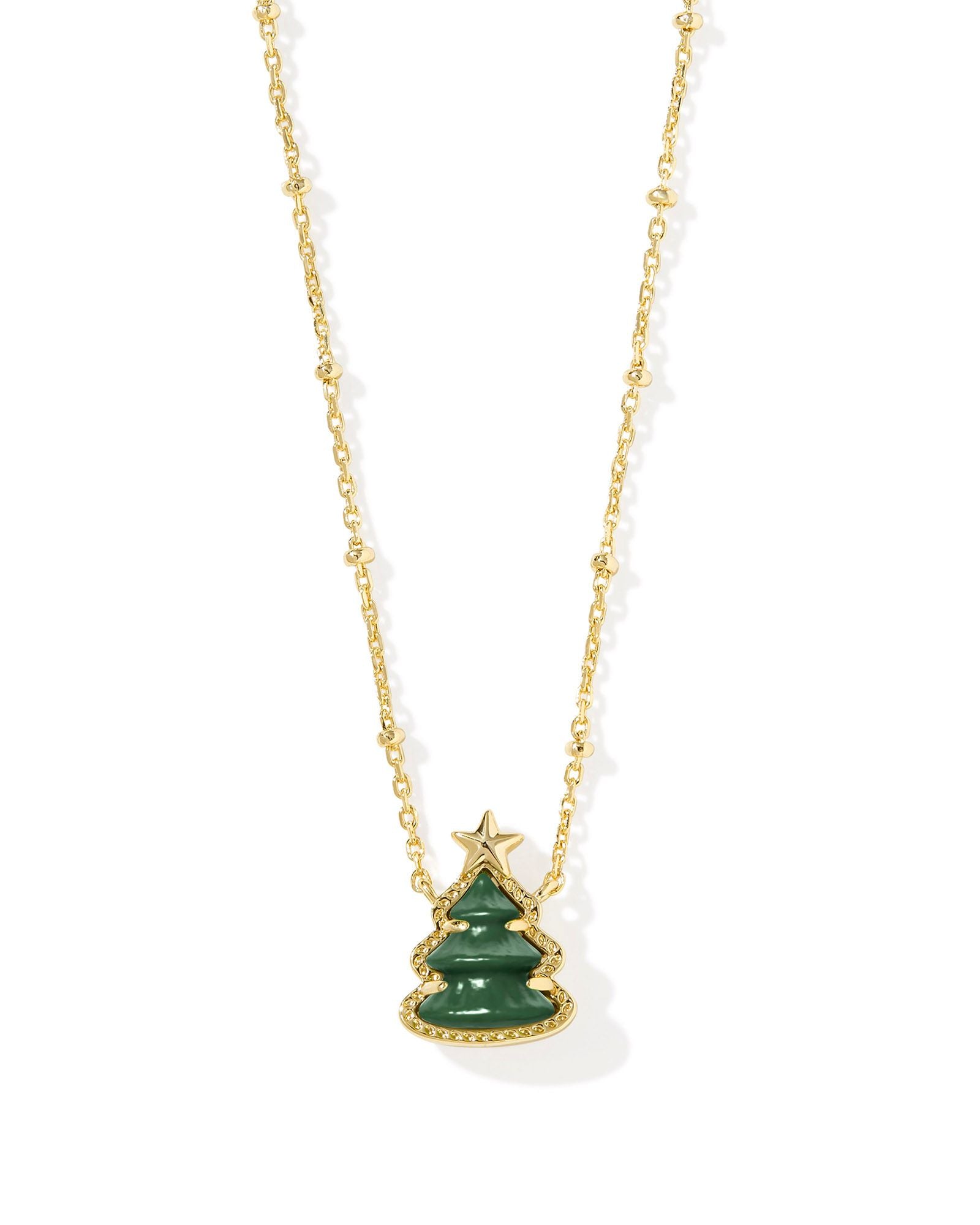 Holiday Tree Short Pendant Necklace Gold Green Quartzite - Southern Belle Boutique