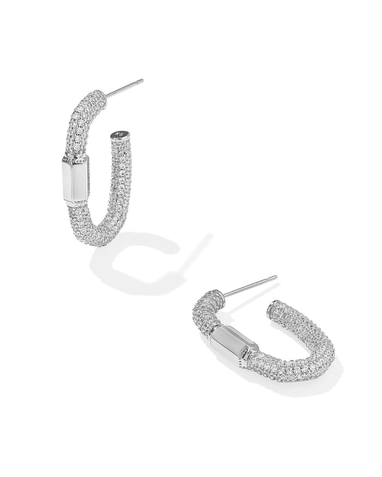 Emery Hoop Earrings - Silver White Crystal