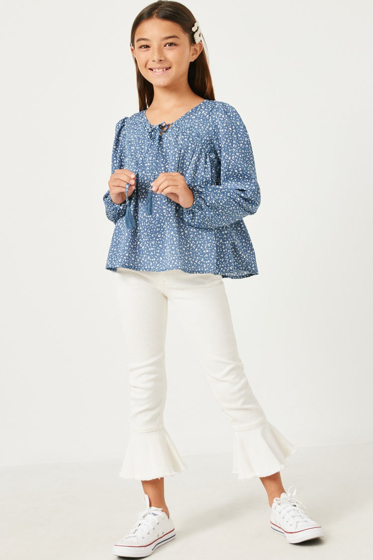 Blue Tasseled Long Sleeve Top