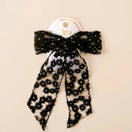 Ditzy Daisies Hair Bow - Black
