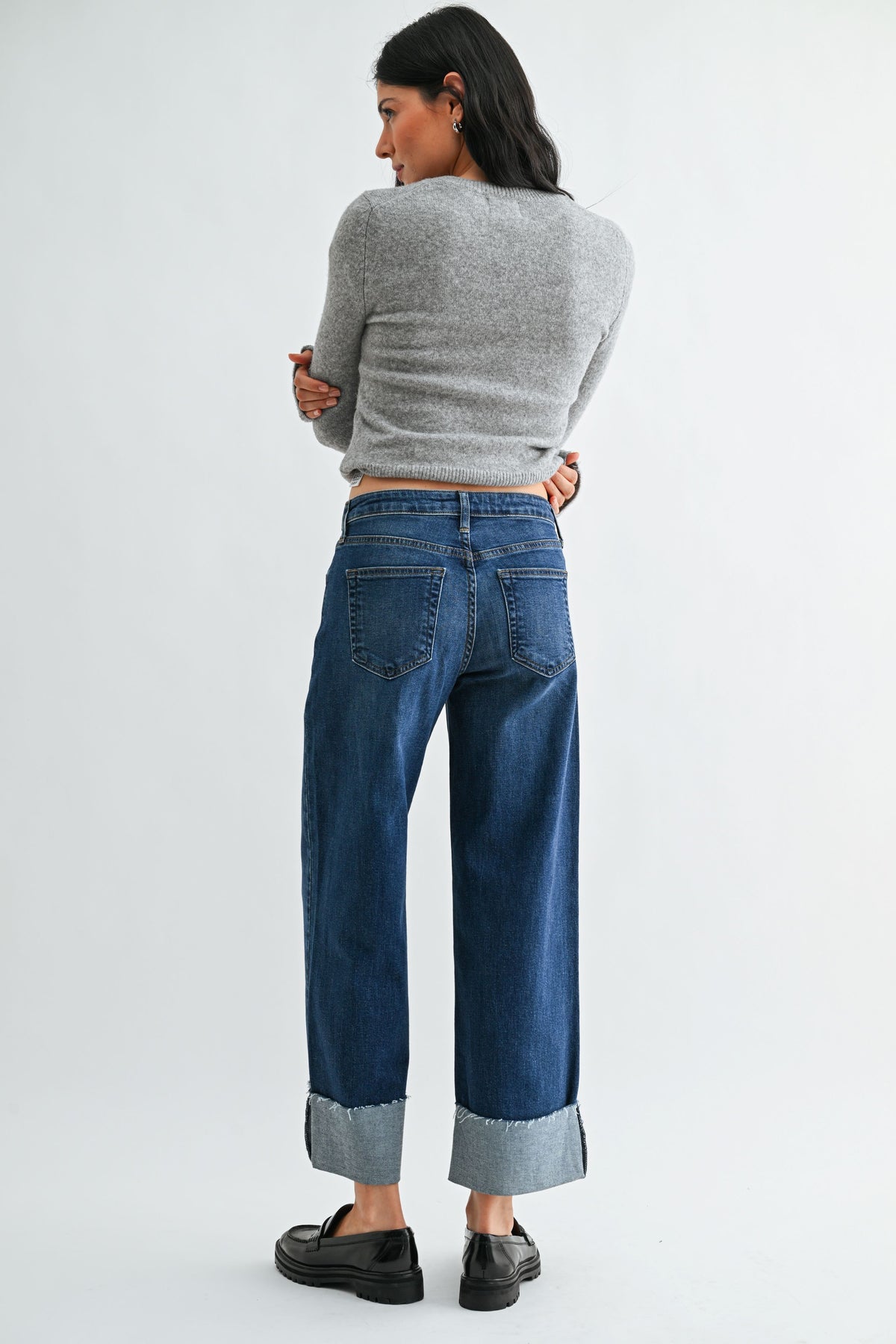 Scissor Cut Cuffed Slim Wide Jeans
