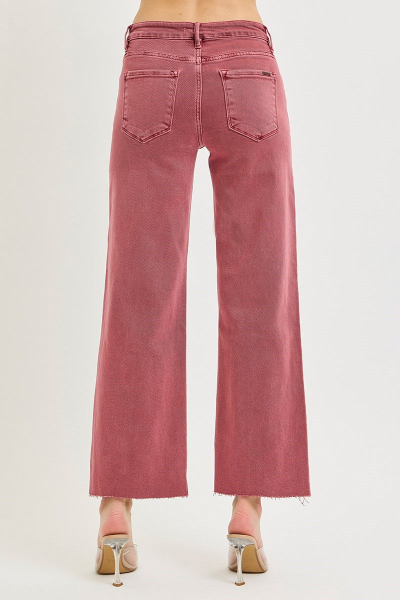 Tummy Control Mid Rise Straight Raw Hem Jeans - Rust - Southern Belle Boutique