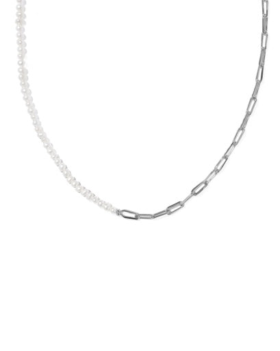 Markie Half Chain Necklace - Silver Freshwater Cultured Pearl - Southern Belle Boutique