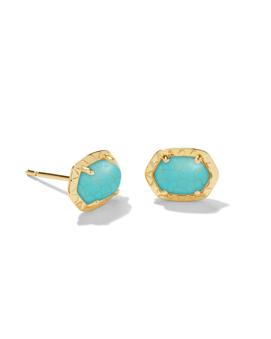 Daphne Stud Earrings Gold Variegated Turquoise Magnesite - Southern Belle Boutique