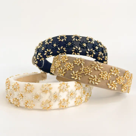 Beaded Metallic Starburst Padded Headband