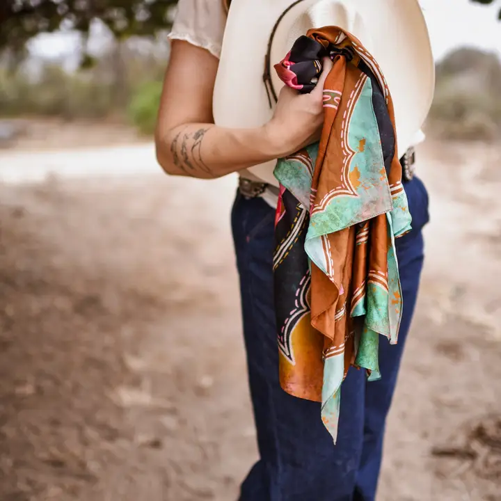 Rodeo Rose in Copper Wild Rag Western Silk Scarf - Southern Belle Boutique