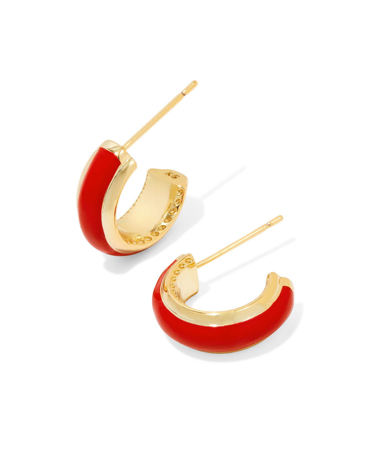 Ainsley Huggie Earrings Gold Red Enamel