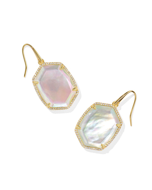 Daphne Pave Frame Drop Earrings - Gold Iridescent Ivory Illusion