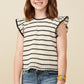 Black Striped Ruffle Sleeve Top