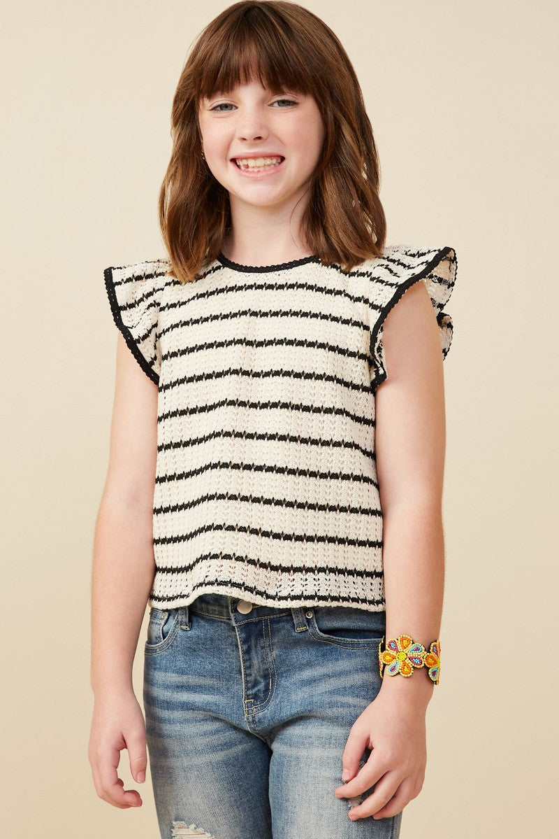 Black Striped Ruffle Sleeve Top