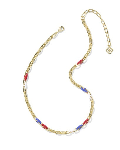 Bailey Chain Necklace - Gold Red White Mix