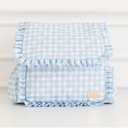 Ruffled Nylon Diaper Bag - Blue Floral - Southern Belle Boutique