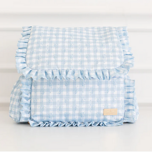 Ruffled Nylon Diaper Bag - Blue Floral - Southern Belle Boutique