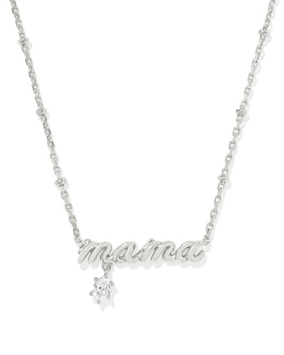 Mama Crystal Short Pendant Necklace Silver - Southern Belle Boutique
