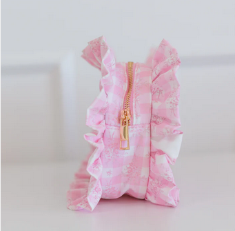 Ruffled Nylon Pouch Medium - Pink Floral