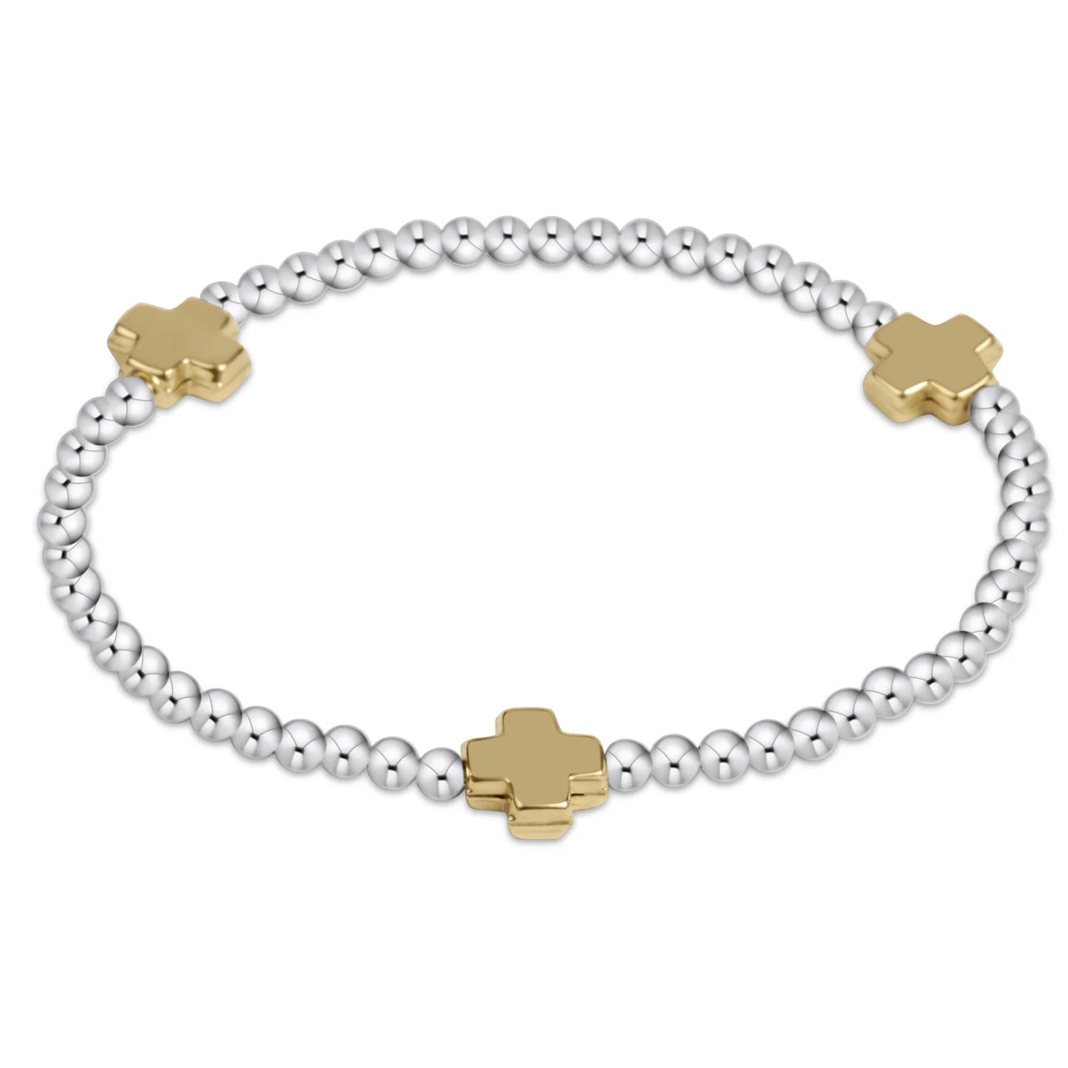 Signature Cross Sterling Mixed Metal Pattern 3mm Bead Bracelet- Gold (EXTENDS) - Southern Belle Boutique