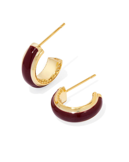 Ainsley Huggie Earrings Gold Burgundy Enamel - Southern Belle Boutique