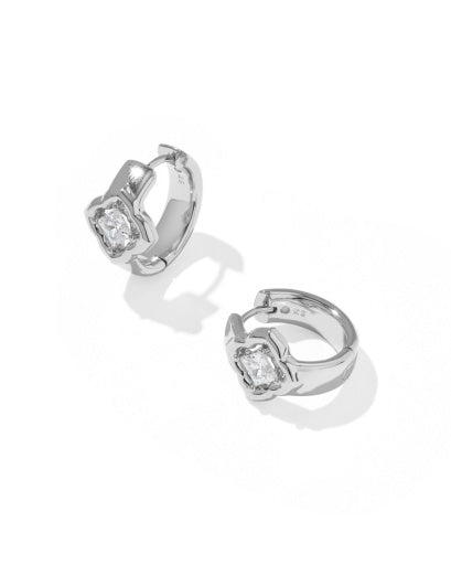 Mallory Crystal Huggie Earrings - Silver White Cz - Southern Belle Boutique