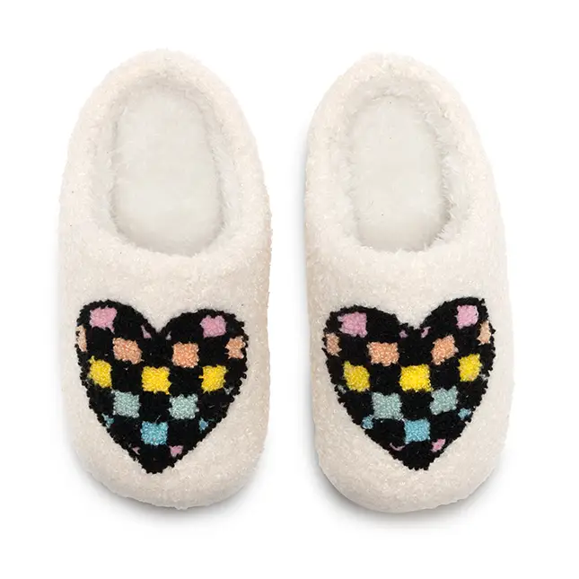 Kids Checkered Heart Slippers - White - Southern Belle Boutique
