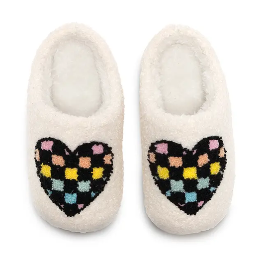 Kids Checkered Heart Slippers - White - Southern Belle Boutique