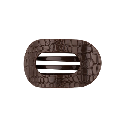 Medium Flat Round Hair Clip - Brown Crocodile
