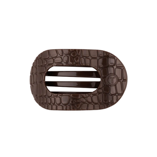 Medium Flat Round Hair Clip - Brown Crocodile