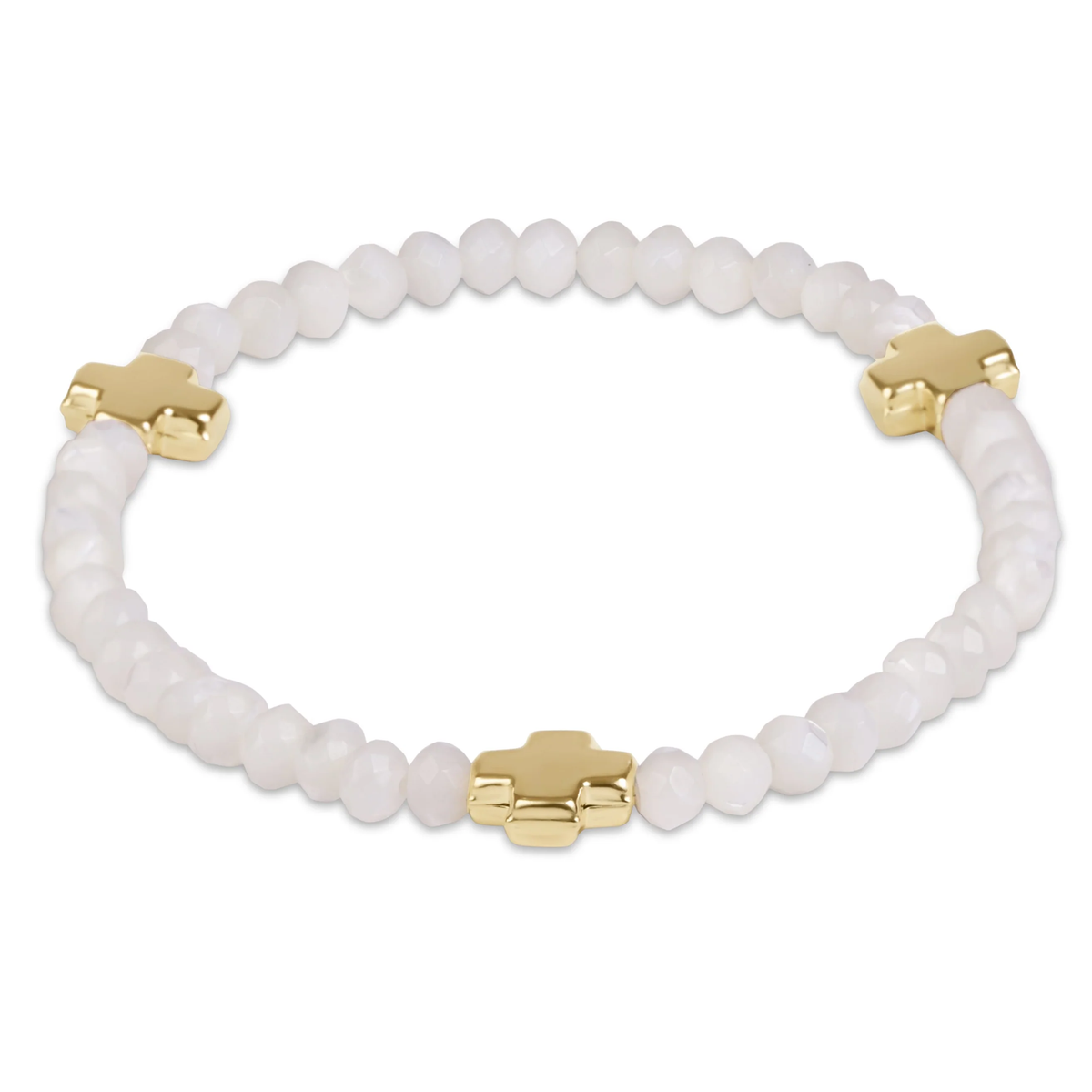 Signature Cross Gold 4mm Gemstone Bracelet - Mother of Pearl